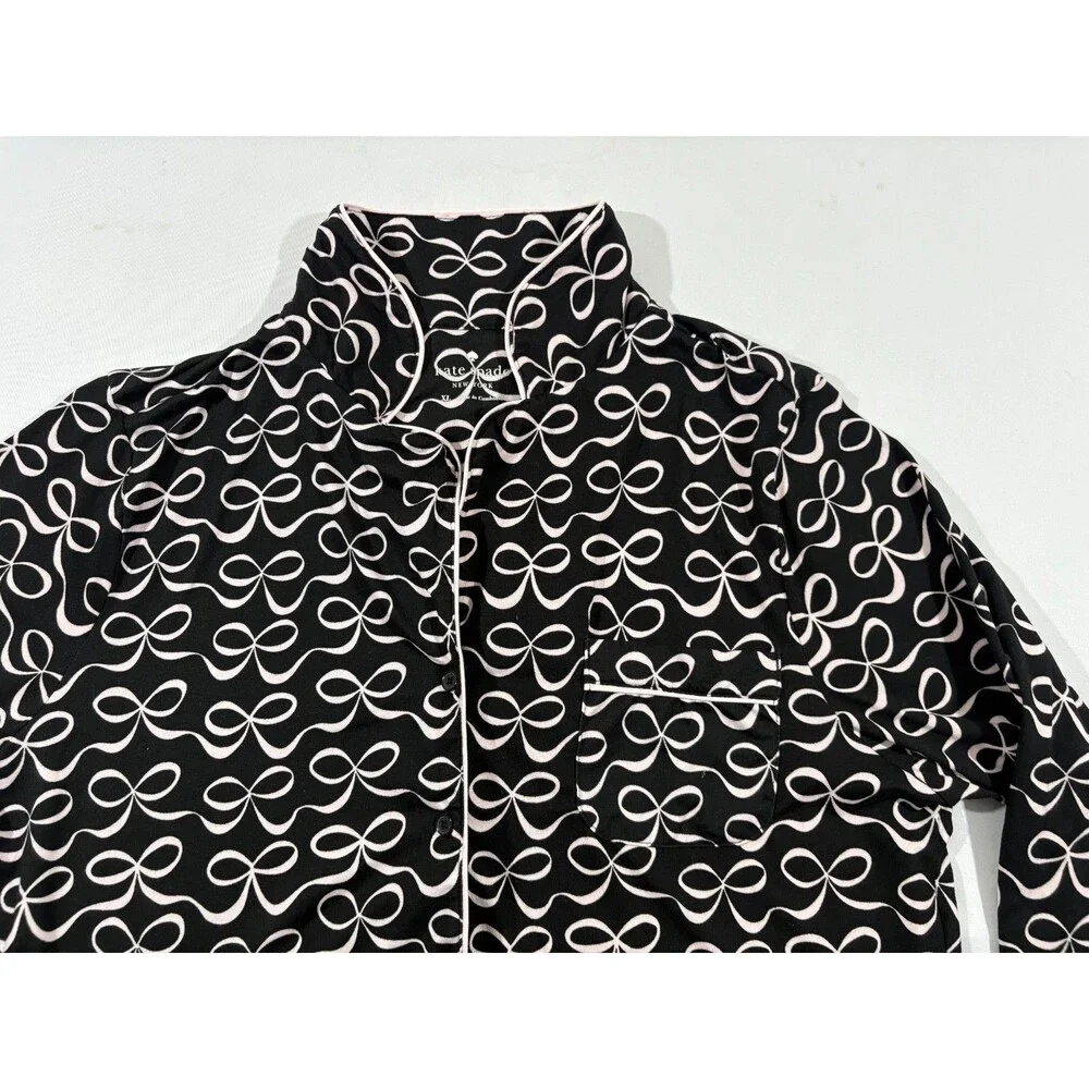 Kate Spade Black Pink Bows Soft Button Blouse Top Only Lounge Womens Shirt Sz XL